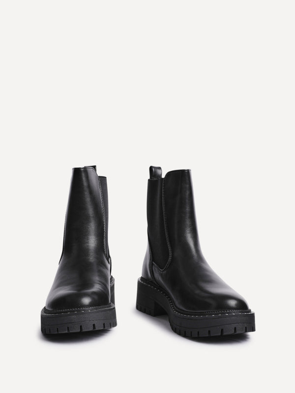 Linzi Black Faux Leather Silver Stud Detail Sole Chelsea Boot