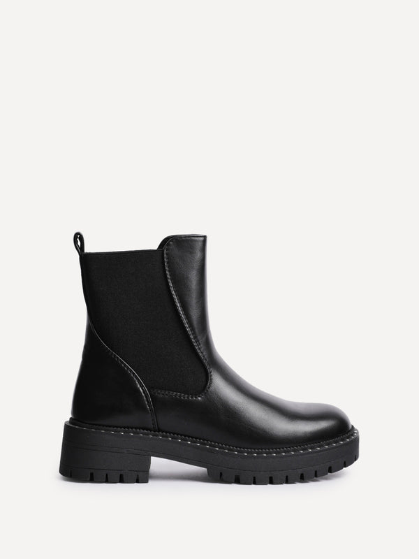 Linzi Black Faux Leather Silver Stud Detail Sole Chelsea Boot