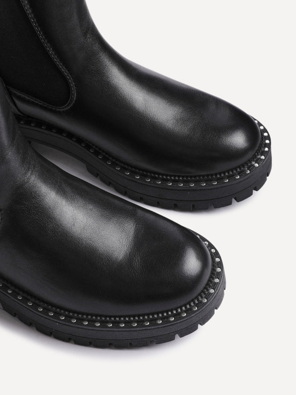 Linzi Black Faux Leather Silver Stud Detail Sole Chelsea Boot