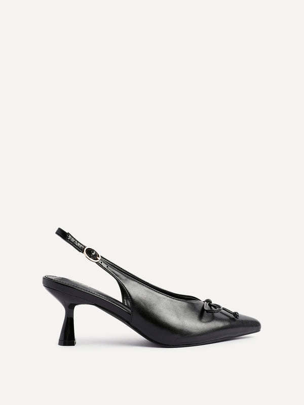 Linzi Black Faux Leather Slingback Court Heel With Front Bow Detail