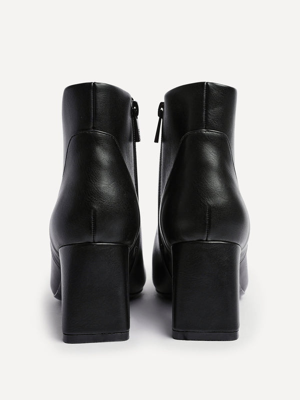 Linzi Black Faux Leather Soft Square Toe Block Heel Ankle Boot