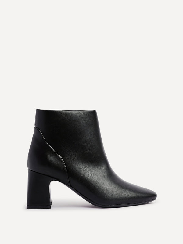 Linzi Black Faux Leather Soft Square Toe Block Heel Ankle Boot