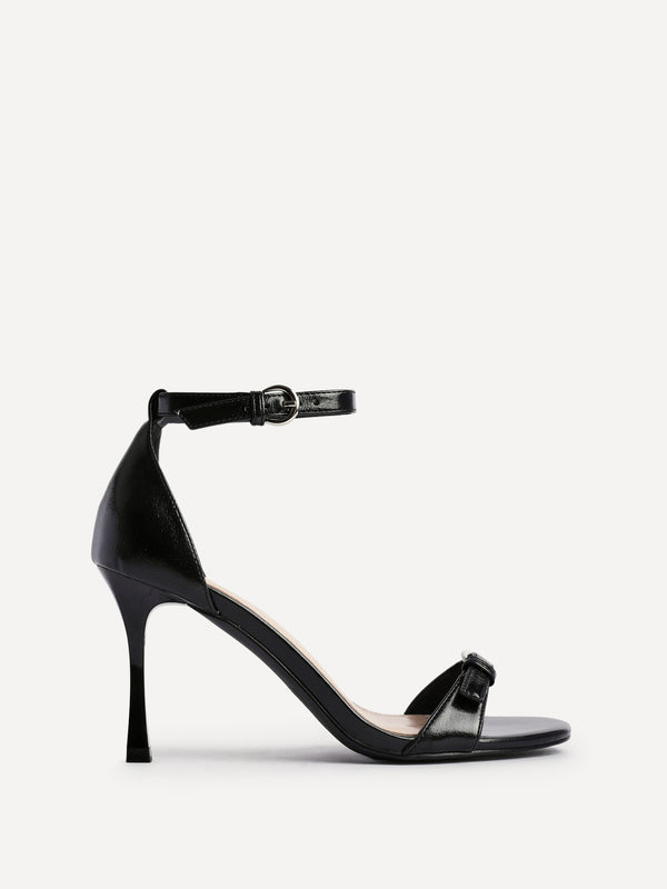 Linzi Black Faux Leather Stiletto Heeled Sandals With Buckle Detail