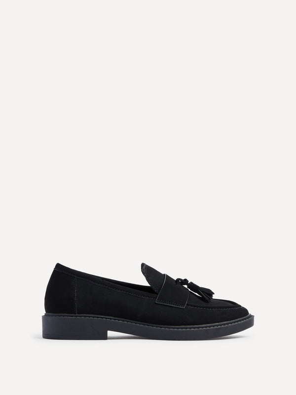Linzi Black Faux Nubuck Classic Slip On Loafer With Tassel