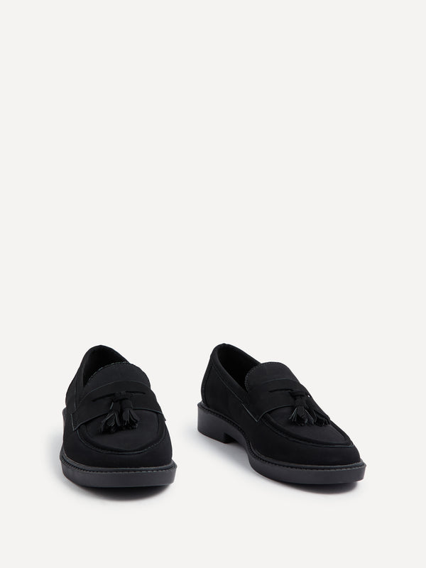Linzi Black Faux Nubuck Classic Slip On Loafer With Tassel