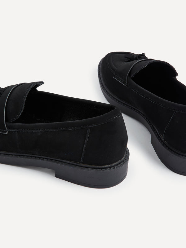 Linzi Black Faux Nubuck Classic Slip On Loafer With Tassel