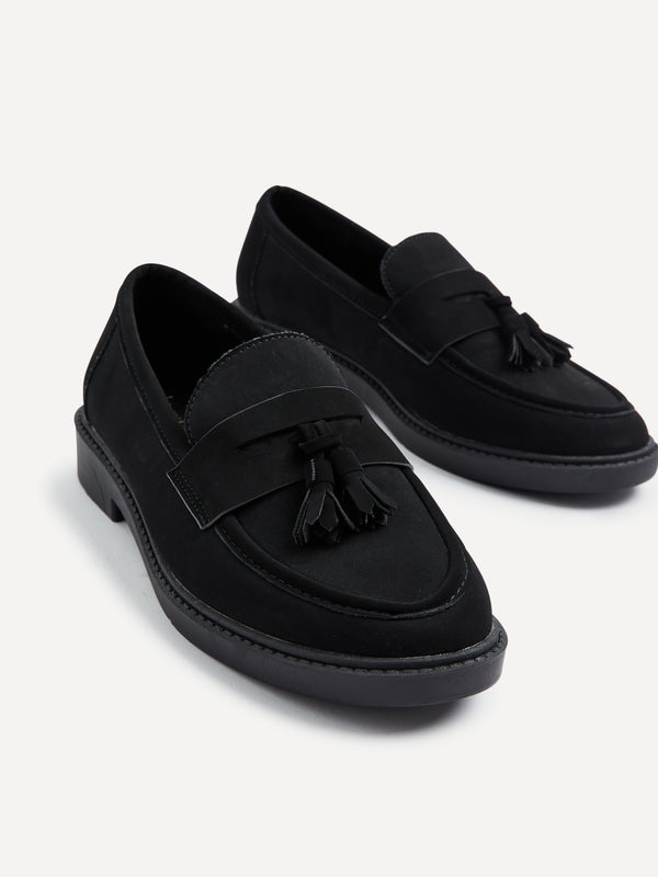 linzi Black Faux Nubuck Classic Slip On Loafer With Tassel