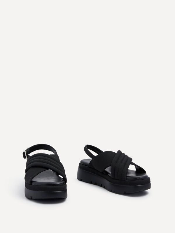 Linzi Black Faux Nubuck Padded Crossover Flatform Sandals