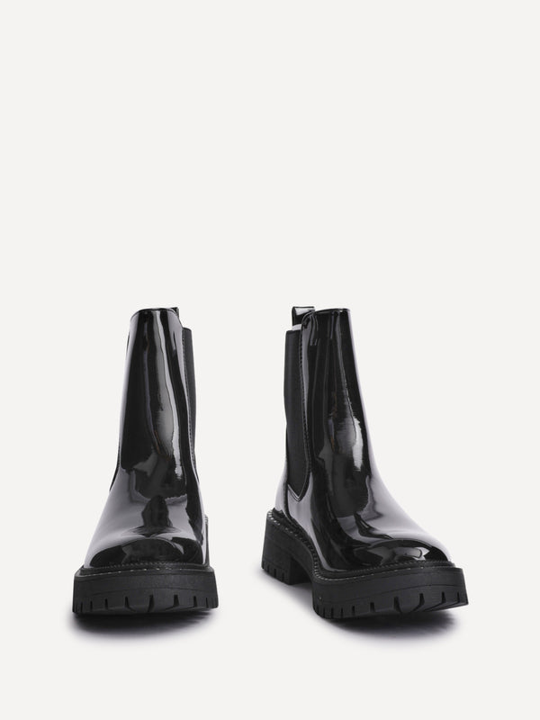 Linzi Black Faux Patent Leather Silver Stud Detail Sole Chelsea Boot