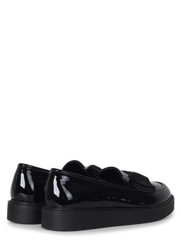 Linzi Black Faux Patent Loafer With Fabric Bow Detail
