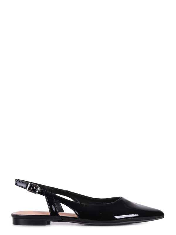 Linzi Black Faux Patent Pointed Toe Flat Shoe With Open Back