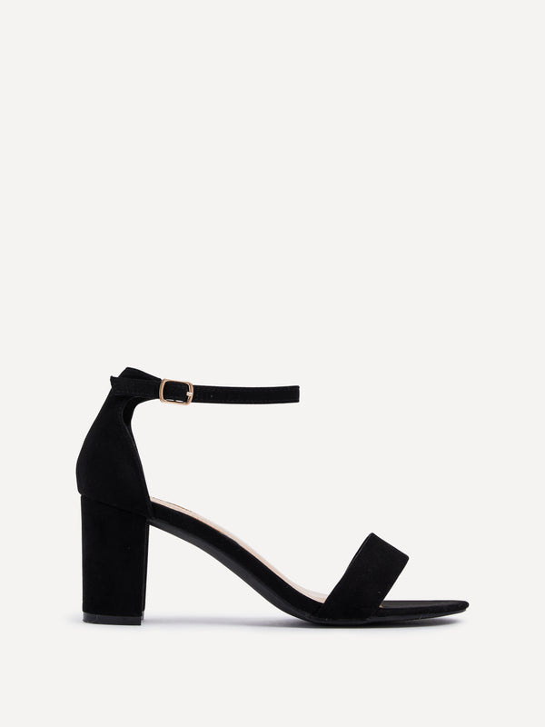 Linzi Black Faux Suede Barely There Closed Back Block Heeled Sandal