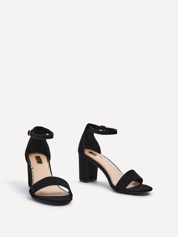 Linzi Black Faux Suede Barely There Closed Back Block Heeled Sandal