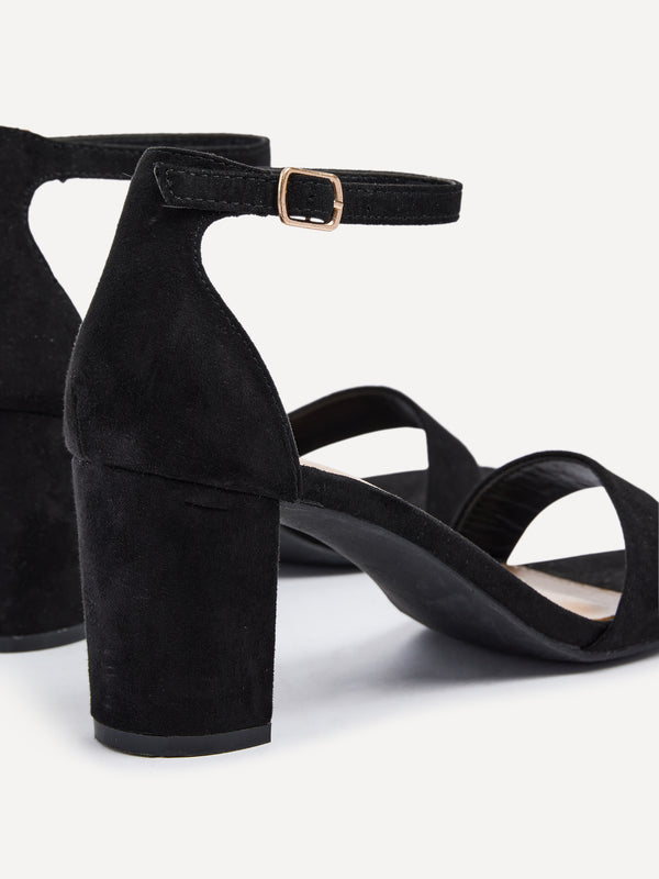 Linzi Black Faux Suede Barely There Closed Back Block Heeled Sandal