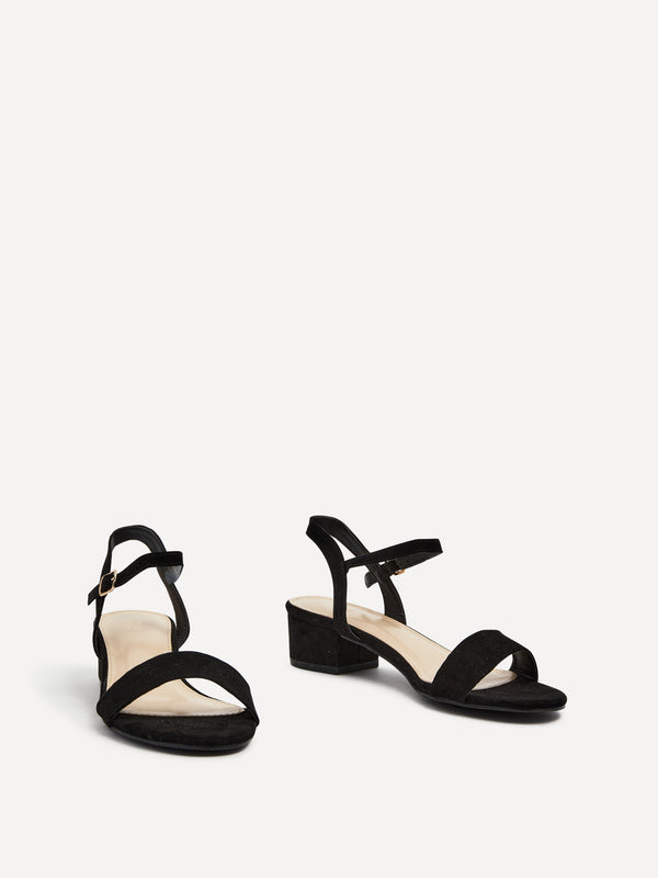 Linzi Black Faux Suede Barely There Low Block Heeled Sandal