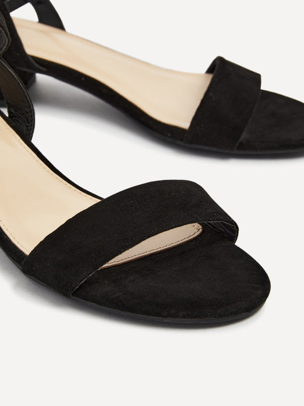 Linzi Black Faux Suede Barely There Low Block Heeled Sandal