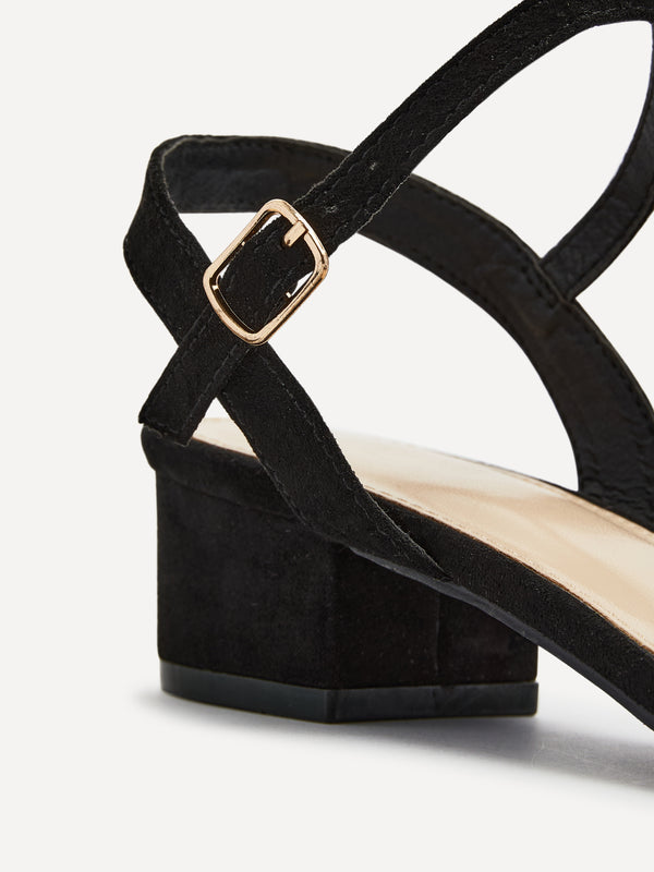 Linzi Black Faux Suede Barely There Low Block Heeled Sandal