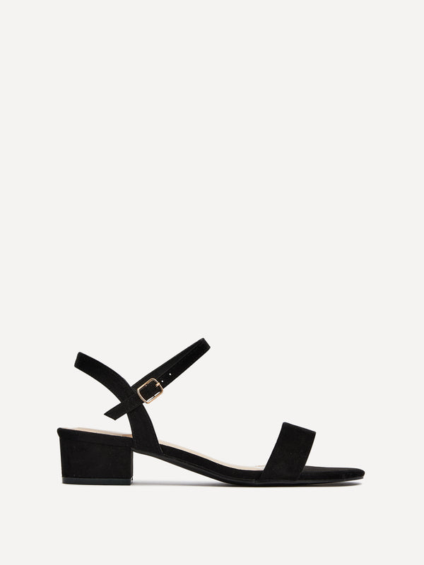linzi Black Faux Suede Barely There Low Block Heeled Sandal