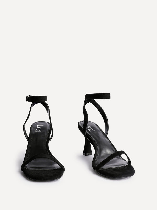 Linzi Black Faux Suede Barely There Stiletto Heeled Sandals