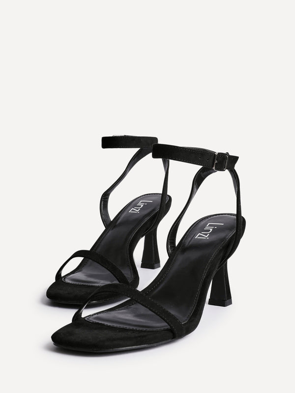 Linzi Black Faux Suede Barely There Stiletto Heeled Sandals