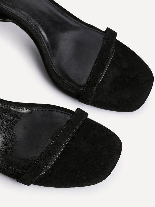 Linzi Black Faux Suede Barely There Stiletto Heeled Sandals