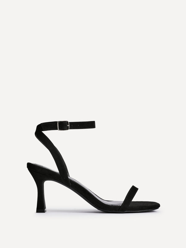 linzi Black Faux Suede Barely There Stiletto Heeled Sandals