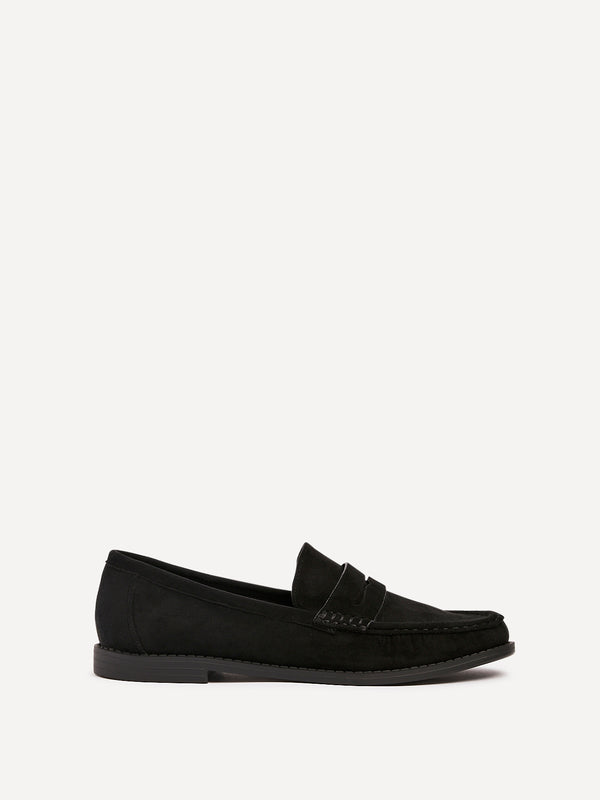 Linzi Black Faux Suede Classic Loafer With Front Tab