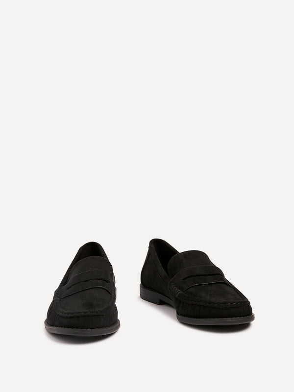 Linzi Black Faux Suede Classic Loafer With Front Tab