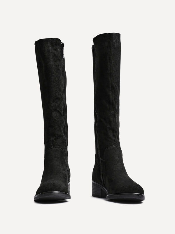 Linzi Black Faux Suede Classic Riding Style Boot With Elasticated Back Panel