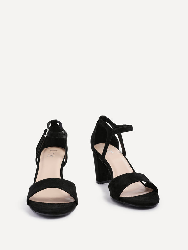 Linzi Black Faux Suede Closed Back Block Heel Sandal