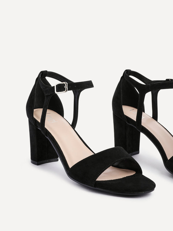 Linzi Black Faux Suede Closed Back Block Heel Sandal