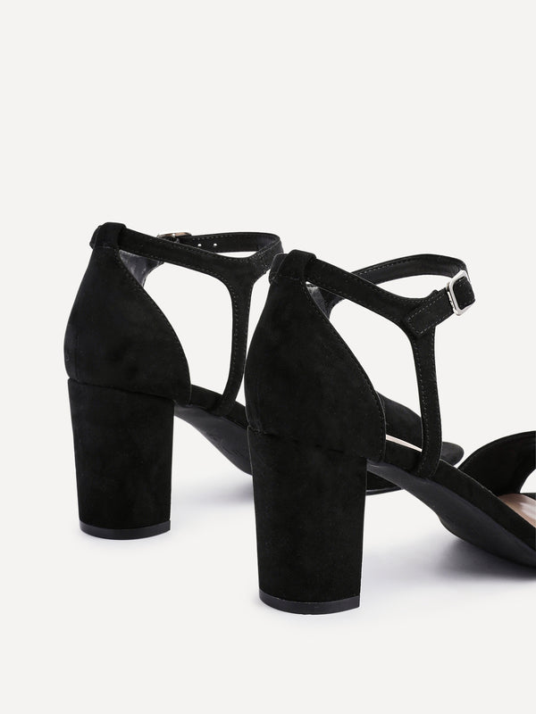 Linzi Black Faux Suede Closed Back Block Heel Sandal