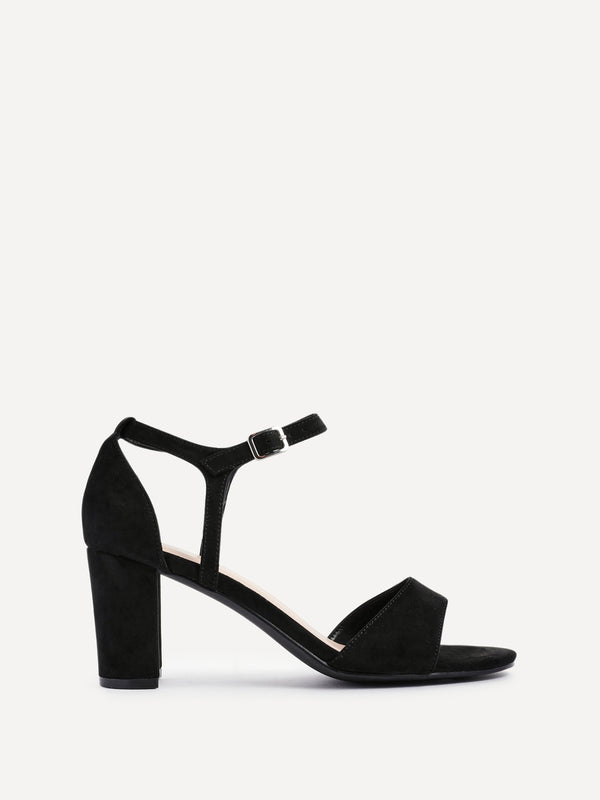 linzi Black Faux Suede Closed Back Block Heel Sandal