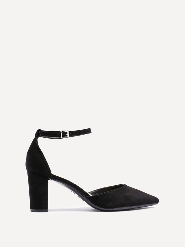linzi Black Faux Suede Closed Back Block Heeled Court Shoe