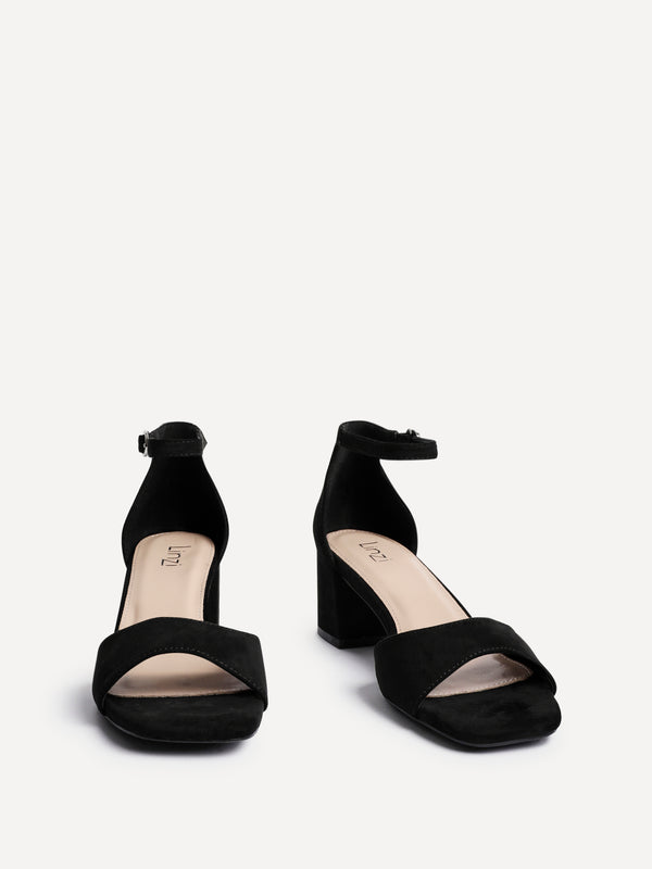 Linzi Black Faux Suede Closed Back Block Heeled Sandals