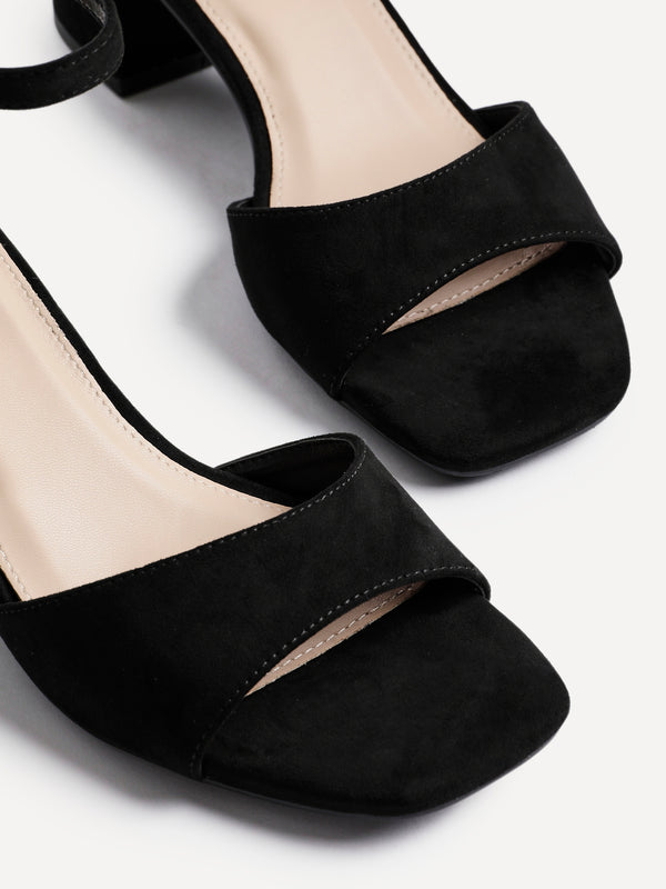 Linzi Black Faux Suede Closed Back Block Heeled Sandals
