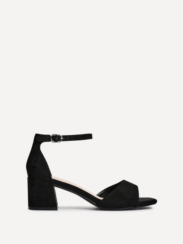 linzi Black Faux Suede Closed Back Block Heeled Sandals