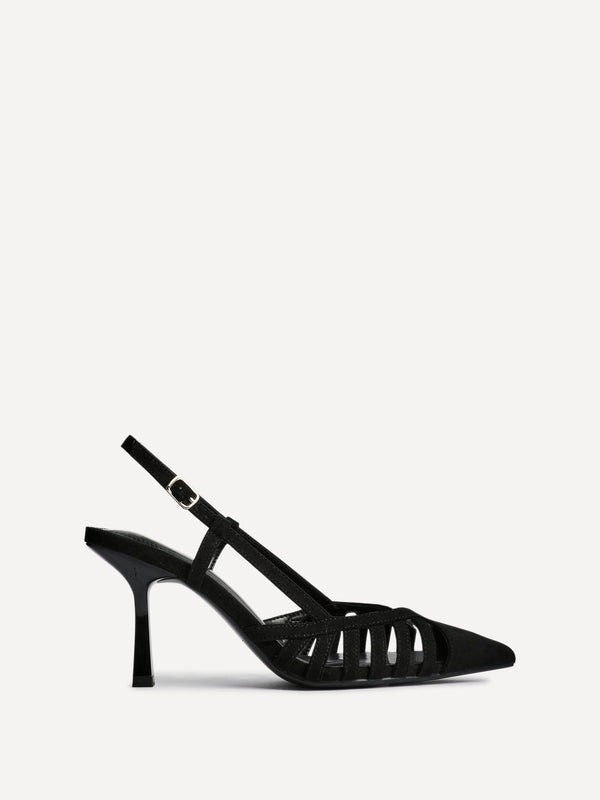 Linzi Black Faux Suede Cut Out Slingback Court Heels