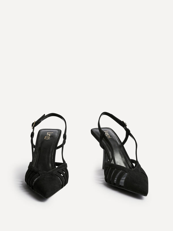 Linzi Black Faux Suede Cut Out Slingback Court Heels