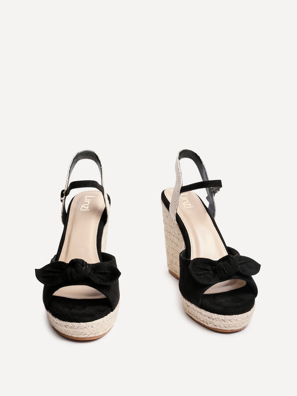 Linzi Black Faux Suede Espadrille Wedge With Bow Detail