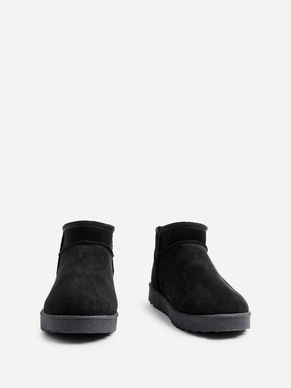 Linzi Black Faux Suede Faux Fur Lined Ultra Mini Ankle Boot