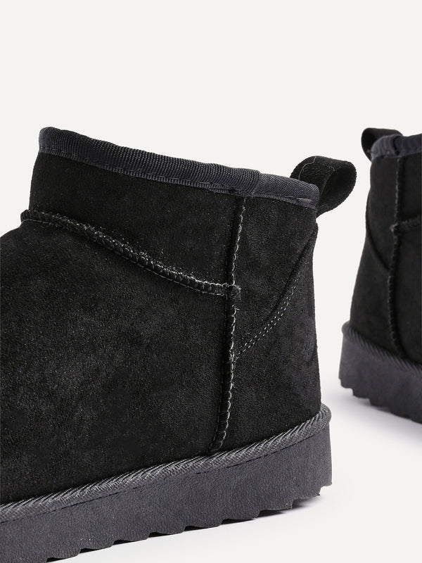 Linzi Black Faux Suede Faux Fur Lined Ultra Mini Ankle Boot