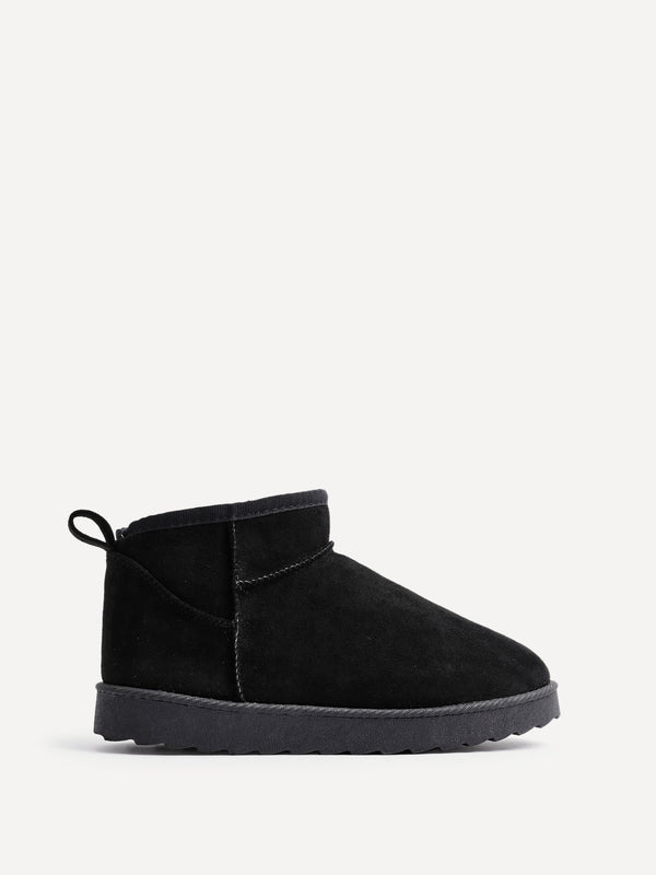 Linzi Black Faux Suede Faux Fur Lined Ultra Mini Ankle Boot