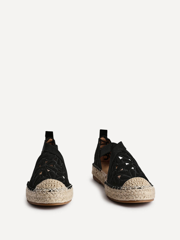 Linzi Black Faux Suede Flower Cut Out Espadrille Sandal