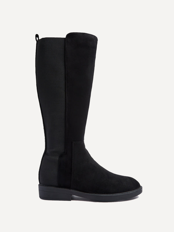 Linzi Black Faux Suede High Leg Boot With Stretch Side Panel