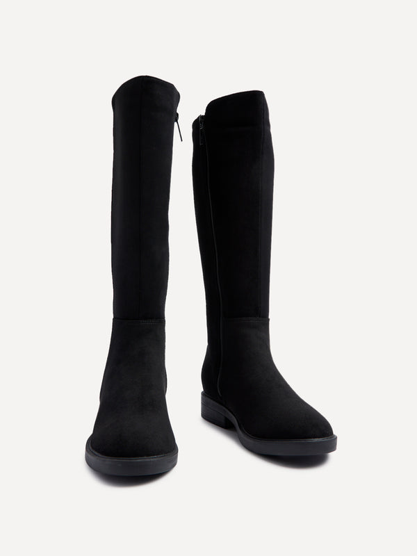 Linzi Black Faux Suede High Leg Boot With Stretch Side Panel