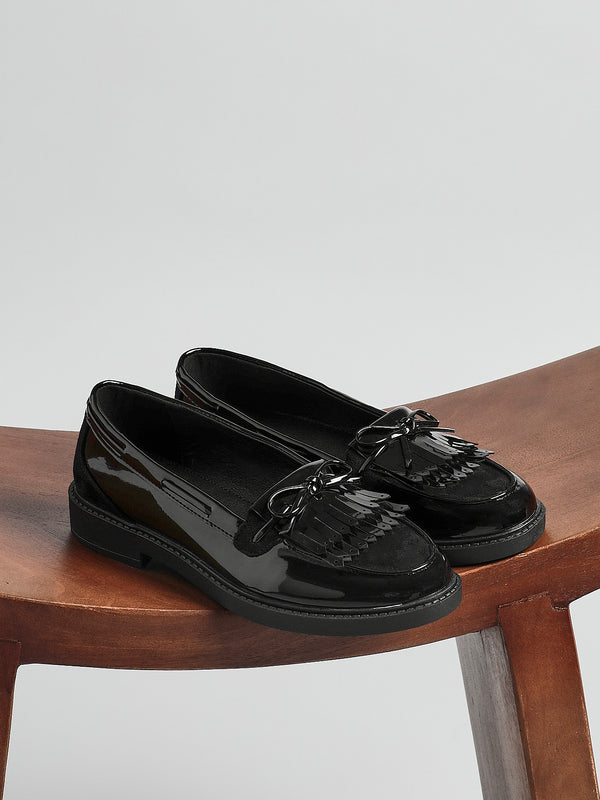 linzi Black Faux Suede & Leather Classic Loafer With Tassel Detail