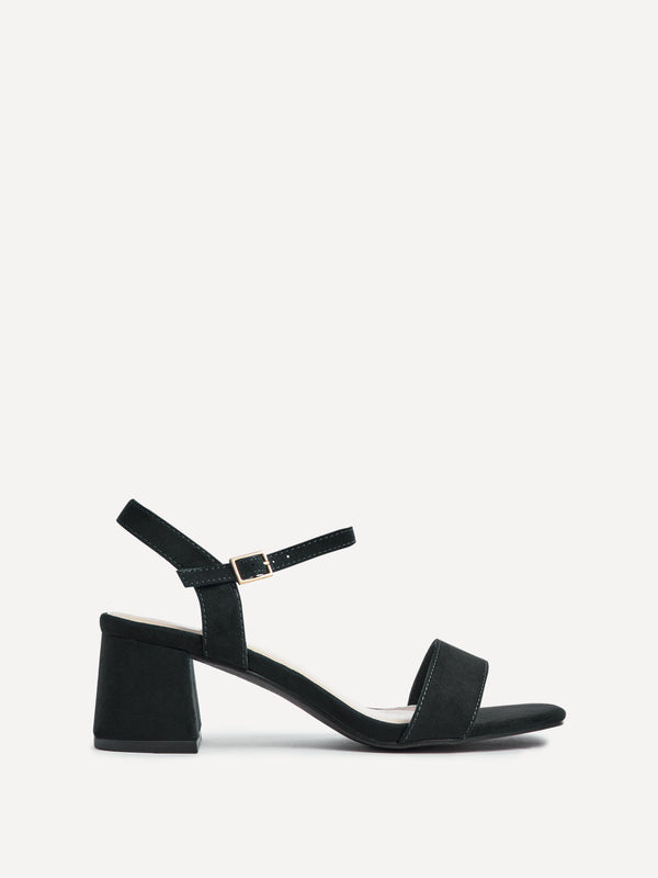 Linzi Black Faux Suede Low Chunky Block Heeled Sandal