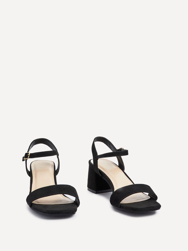 Linzi Black Faux Suede Low Chunky Block Heeled Sandal