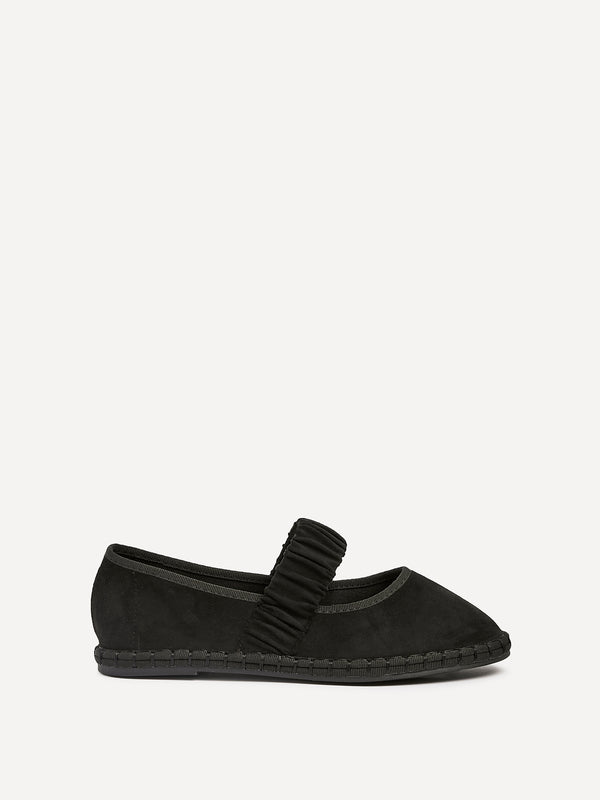 Linzi Black Faux Suede Mary Jane With Ruched Detail